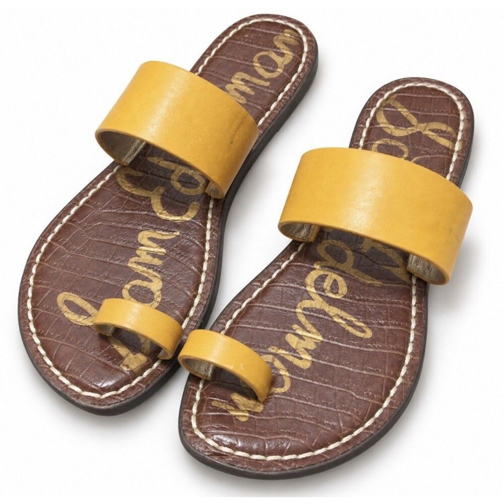 Sam Edelman Gorgene Women’s Brown Leather Slide Sandals Strappy Toe Ring 5.5M